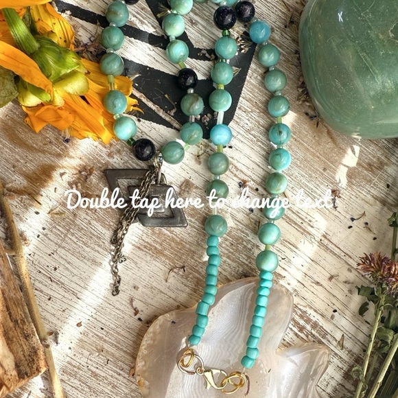 Blue Sandstone with ceramic turquoise color beads Celtic knot pendant